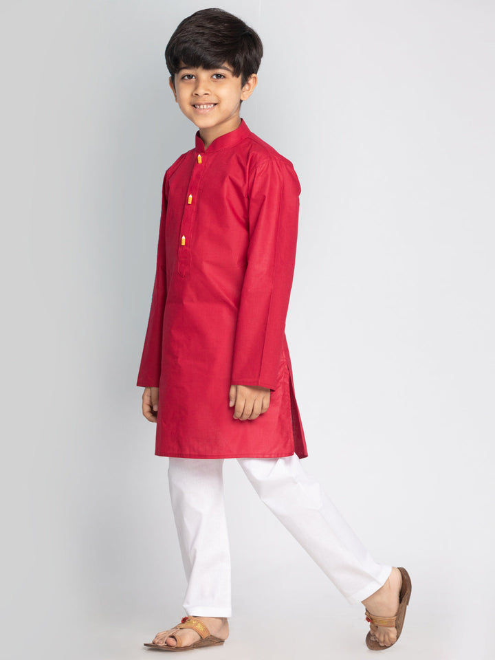 Vastramay Maroon And White Baap Beta Kurta And Pyjama Set