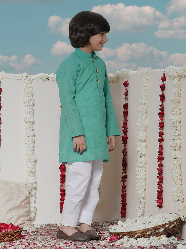 VASTRAMAY Boy's Light Blue Cotton Kurta and Pyjama Set