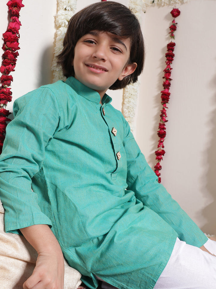 VASTRAMAY Boy's Light Blue Cotton Kurta and Pyjama Set