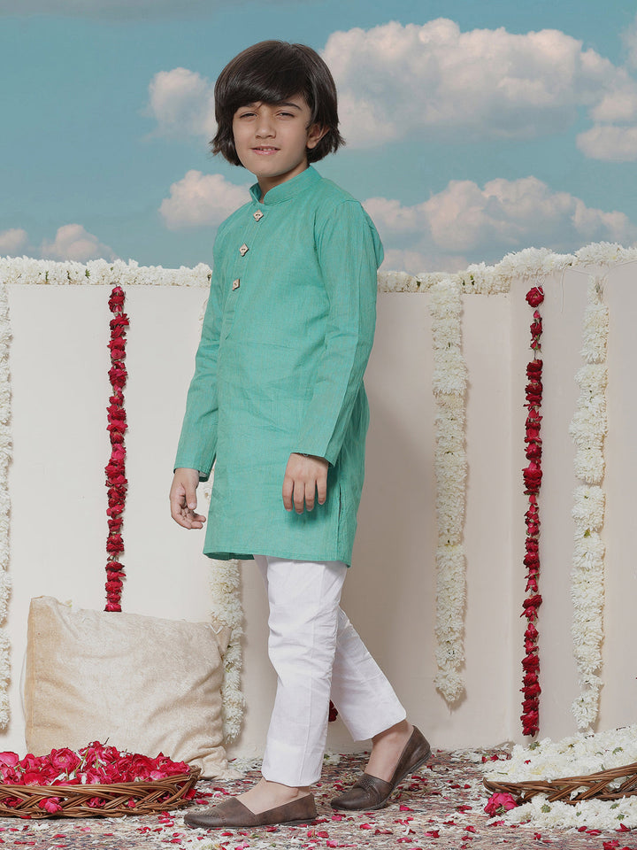 VASTRAMAY Boy's Light Blue Cotton Kurta and Pyjama Set