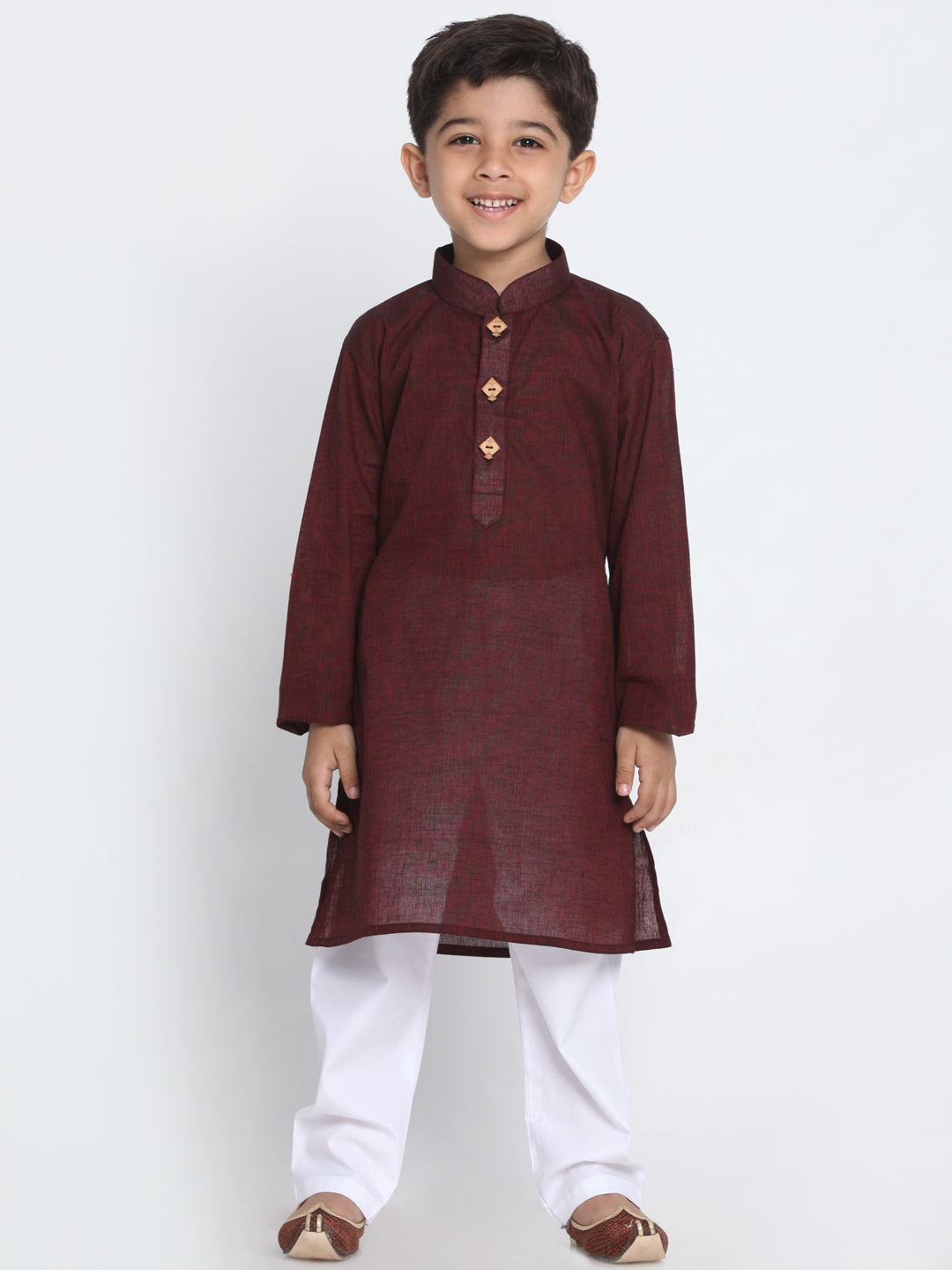 Vastramay Pure Handloom Cotton Maroon and White Baap Beta Kurta Pyjama set