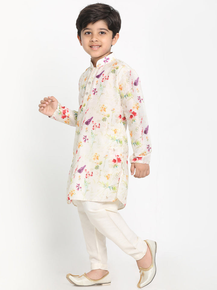 Vastramay Cotton Blend Multicolor-Base-Cream Baap Beta Kurta Pyjama Set