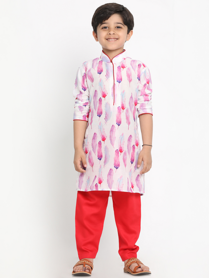 VASTRAMAY Boy's Cotton Silk Digital Printed Kurta and Pyjama Set