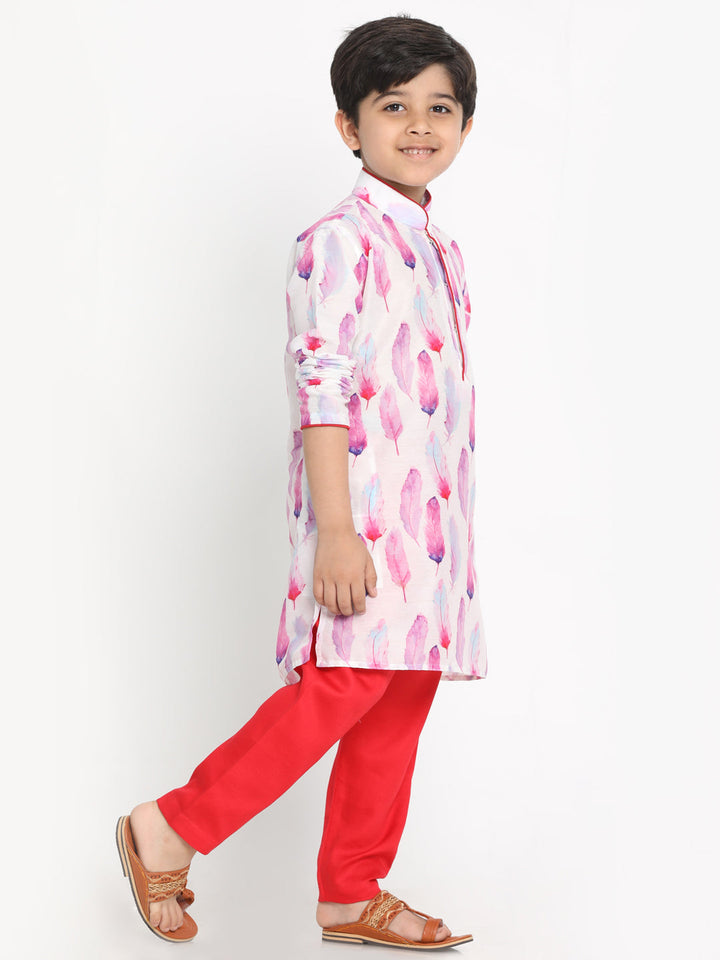 Vastramay Cotton Blend Multicolor-Base-White Baap Beta Kurta Pyjama Set