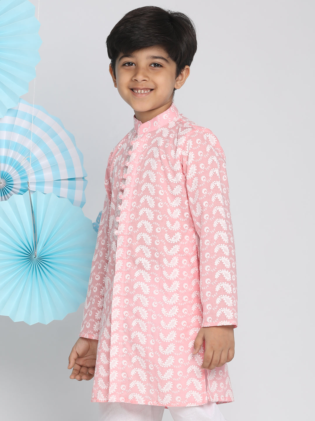 VASTRAMAY Boy's Pink Lukhnowi Chikankari Kurta