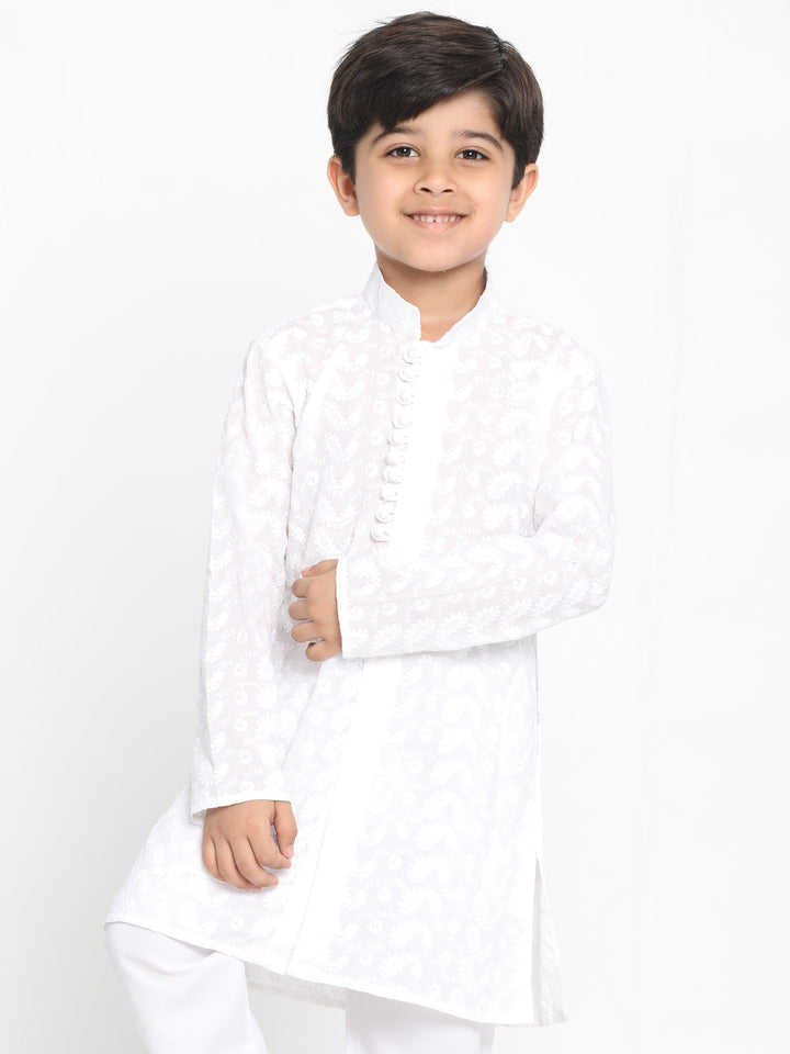 Vastramay Boy's White Lukhnowi Chikankari Kurta