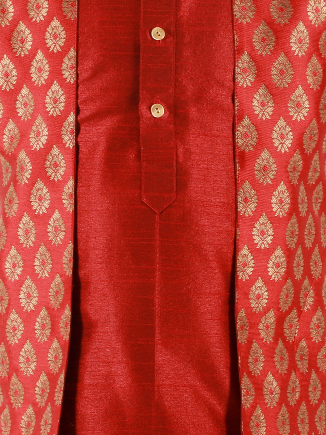 Vastramay Boys' Maroon Jacket Style Kurta And Rose Gold Pyjama Set