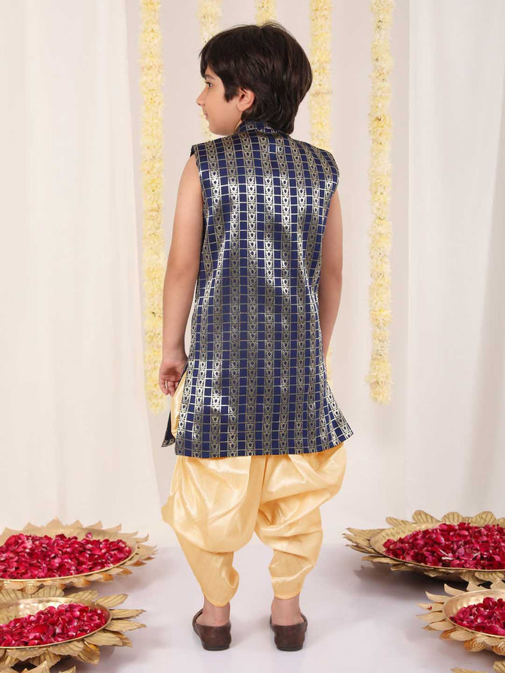 Vastramay Boys' Navy Blue Brocade Kurta Dhoti Set