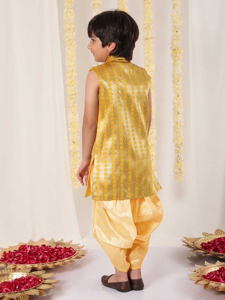 Vastramay Boys' Yellow Brocade Kurta Dhoti Set