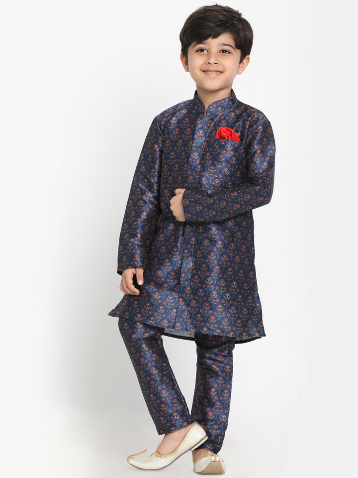 Vastramay Boys Silk Blend Digital Printed Kurta and Pyjama Set