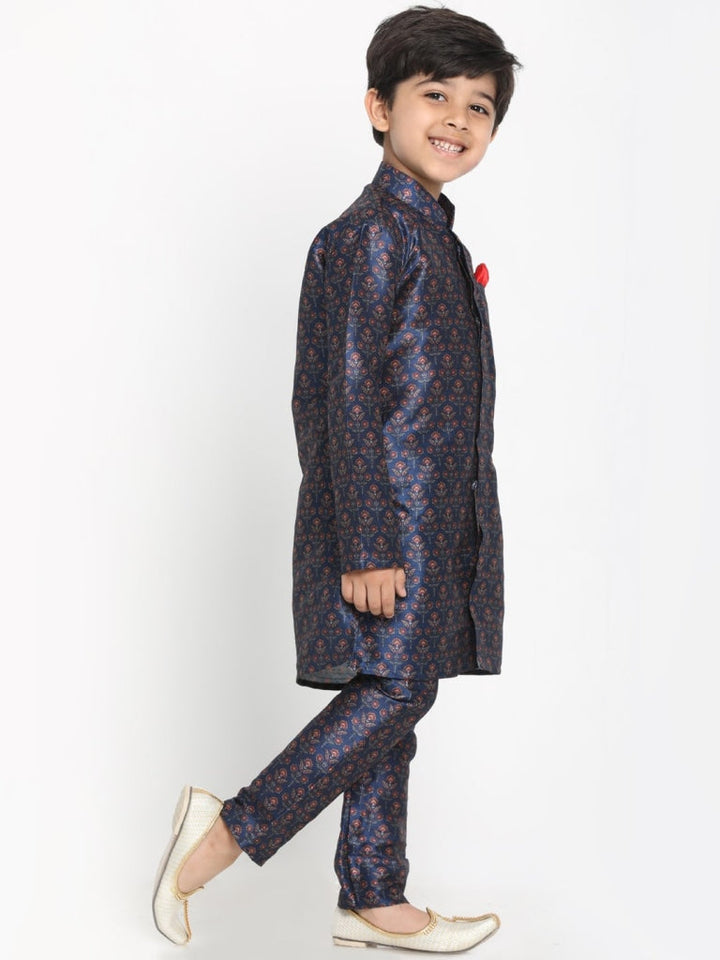 Vastramay Boys Silk Blend Digital Printed Kurta and Pyjama Set