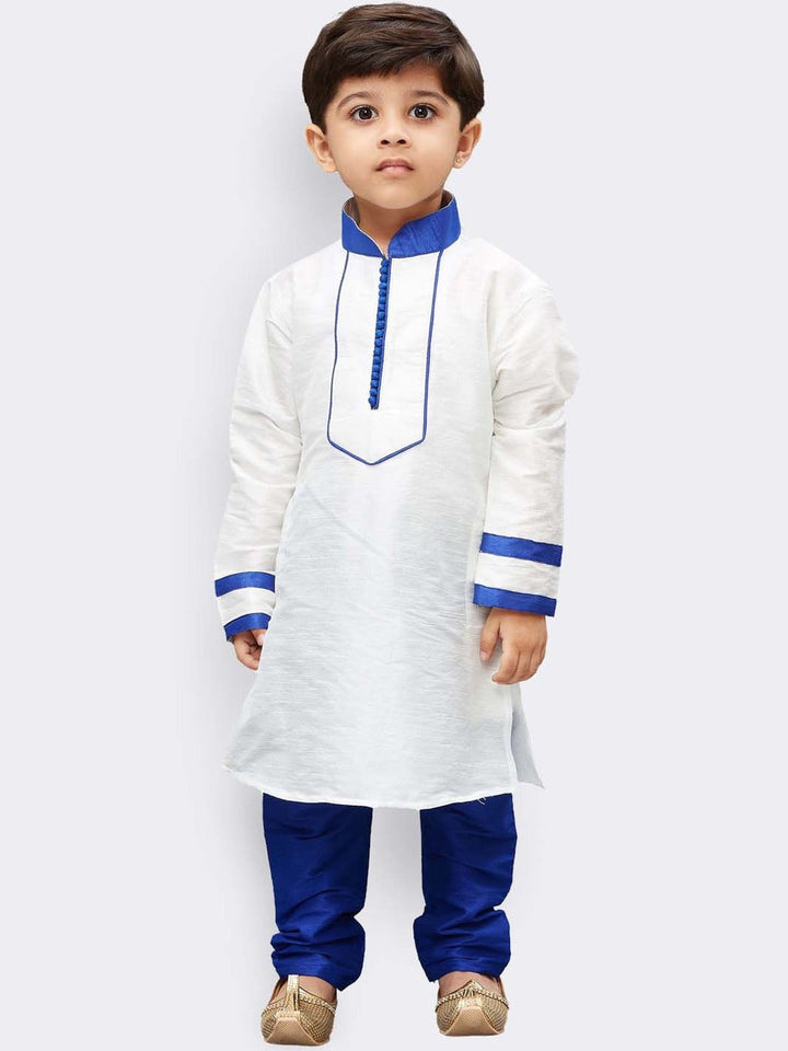 Vastramay Boys White Yoke Design Kurta With Pyjama Set