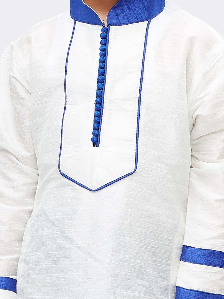 Vastramay Boys White Yoke Design Kurta With Pyjama Set