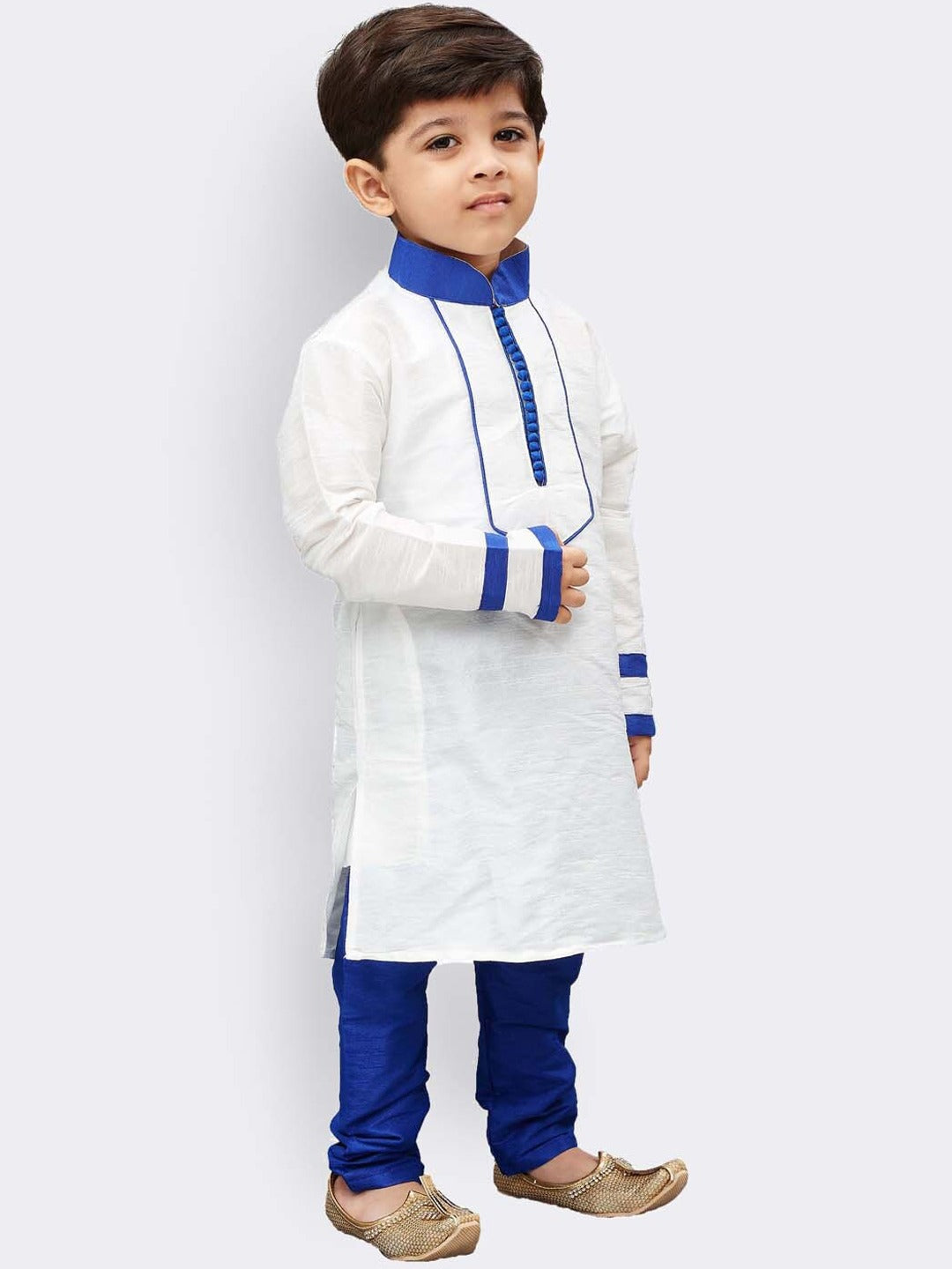 Vastramay Boys White Yoke Design Kurta With Pyjama Set