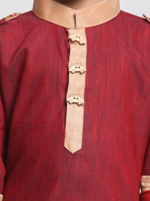 VASTRAMAY Boy's Maroon Cotton Pathani Suit