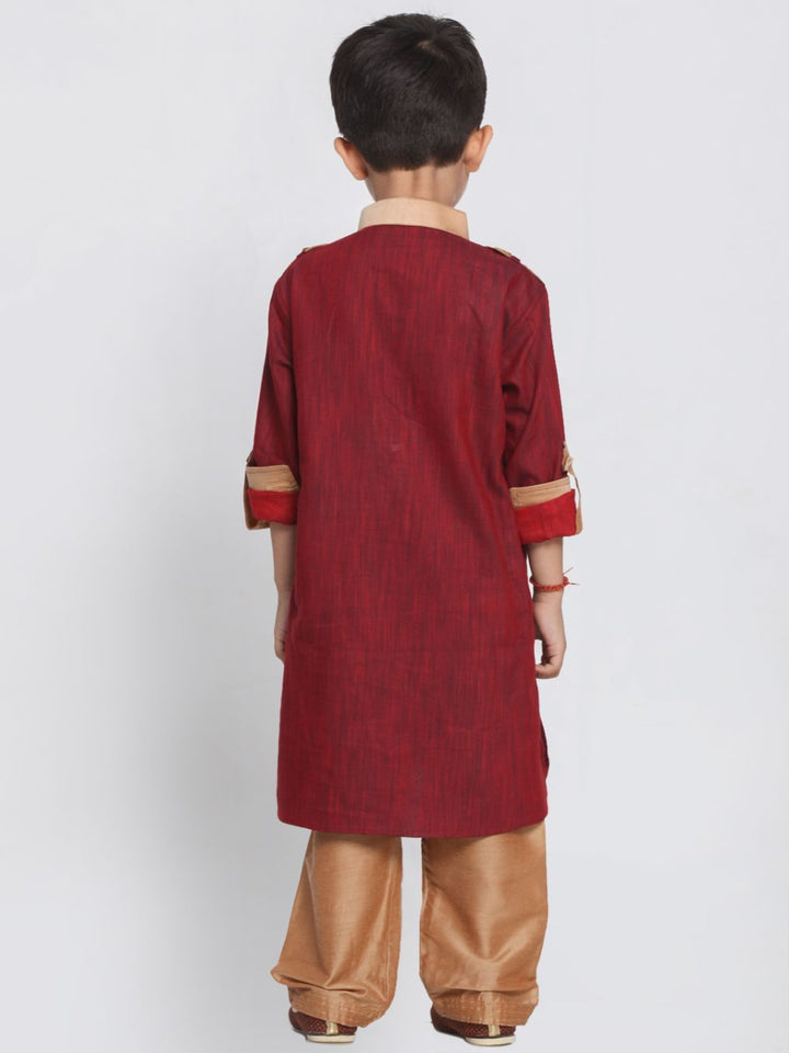 VASTRAMAY Boy's Maroon Cotton Pathani Suit