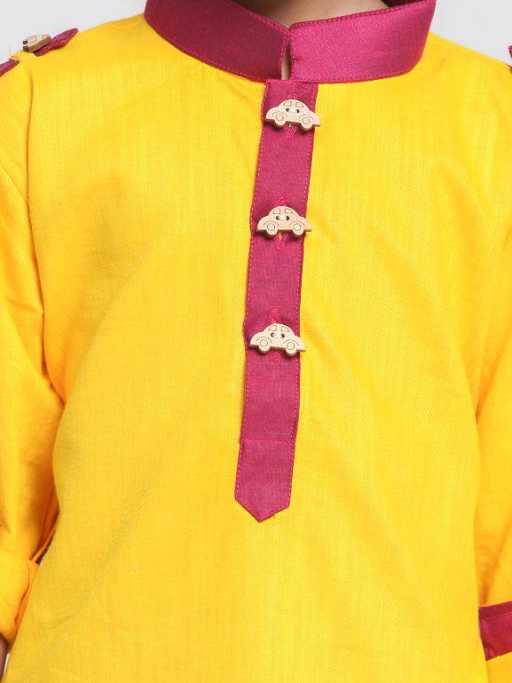 VASTRAMAY Boy's Yellow Cotton Pathani Suit