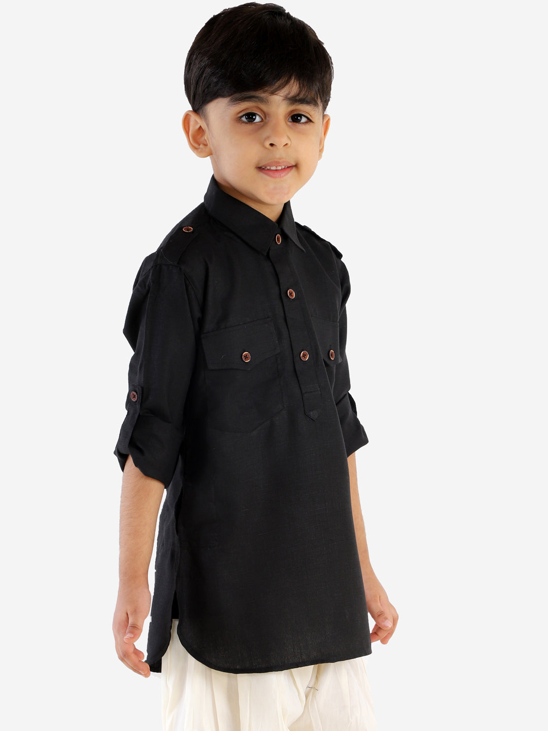 VASTRAMAY Boy's Black Pathani Kurta