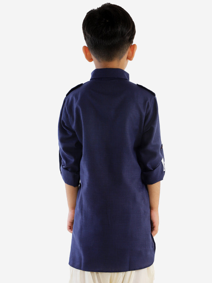 Vastramay Blue Cotton Blend Baap Beta Pathani Kurta