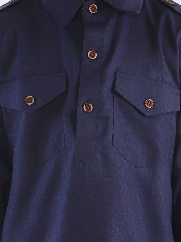 Vastramay Blue Cotton Blend Baap Beta Pathani Kurta