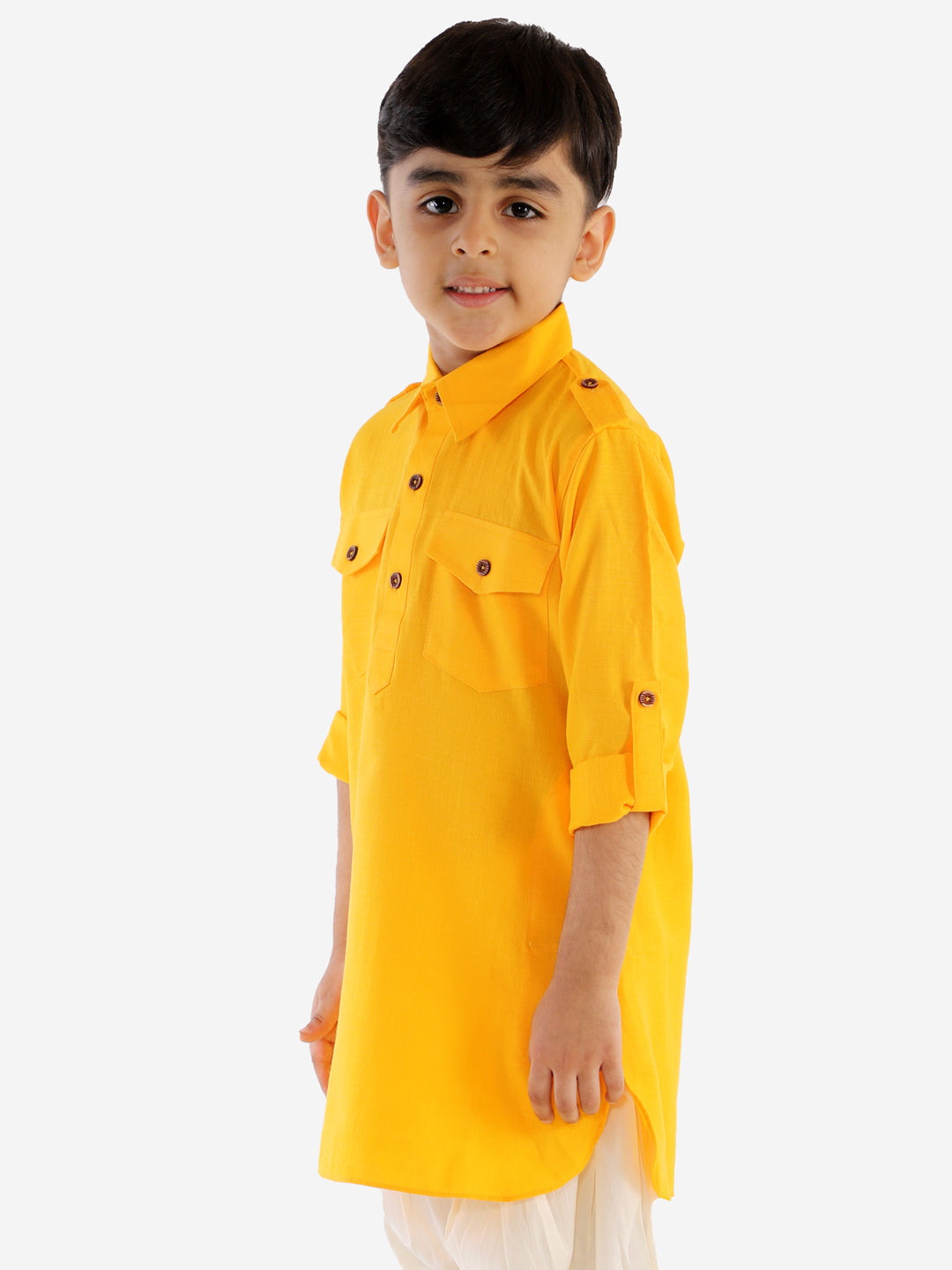 VASTRAMAY Boy's Yellow Pathani Kurta