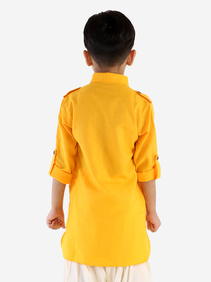 VASTRAMAY Boy's Yellow Pathani Kurta