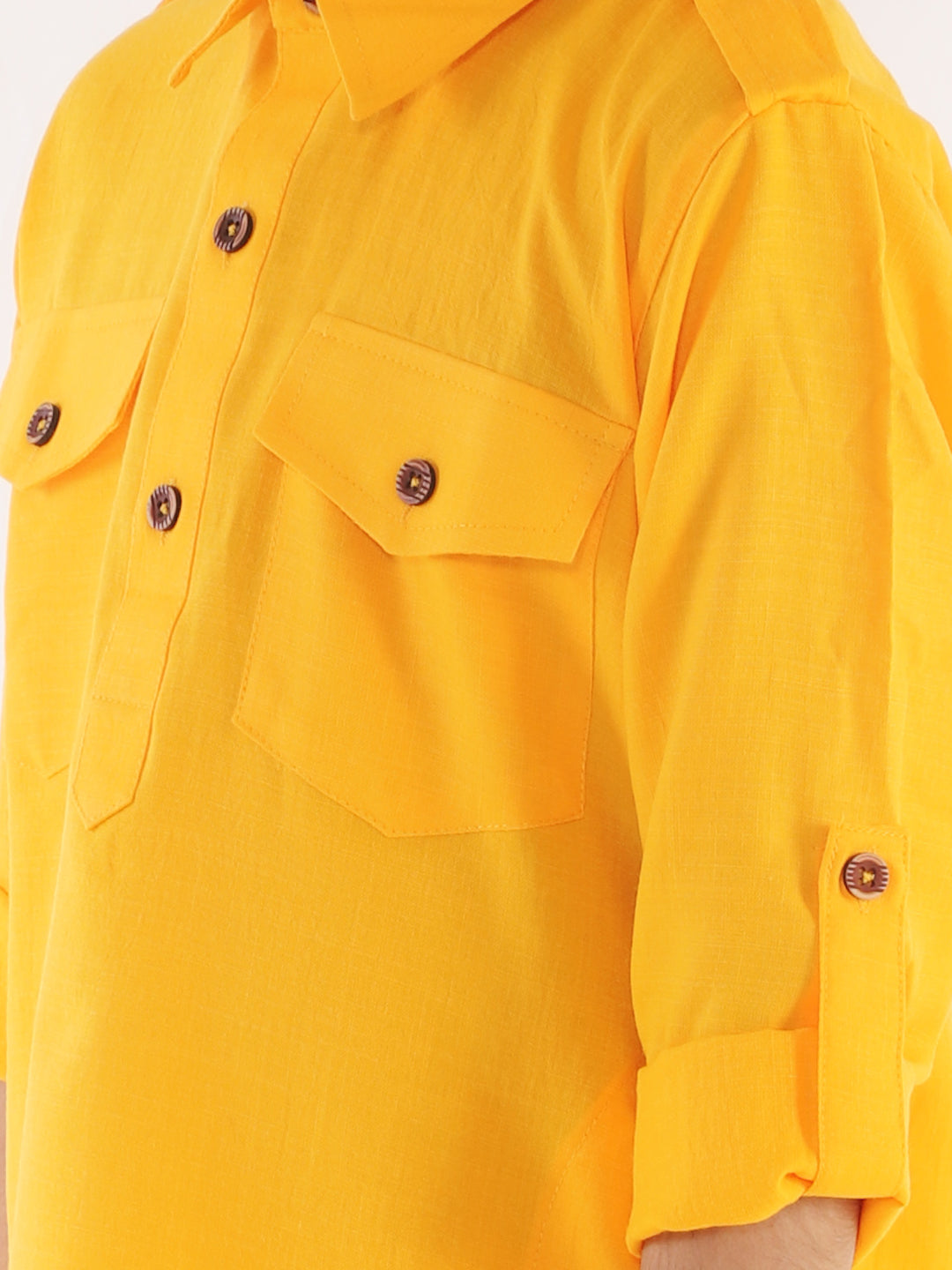 VASTRAMAY Boy's Yellow Pathani Kurta