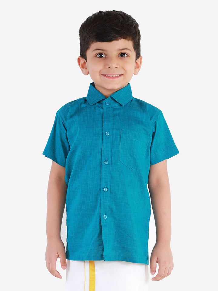 Vastramay Boys' Azure Blue Cotton Short Sleeves Ethnic Shirt