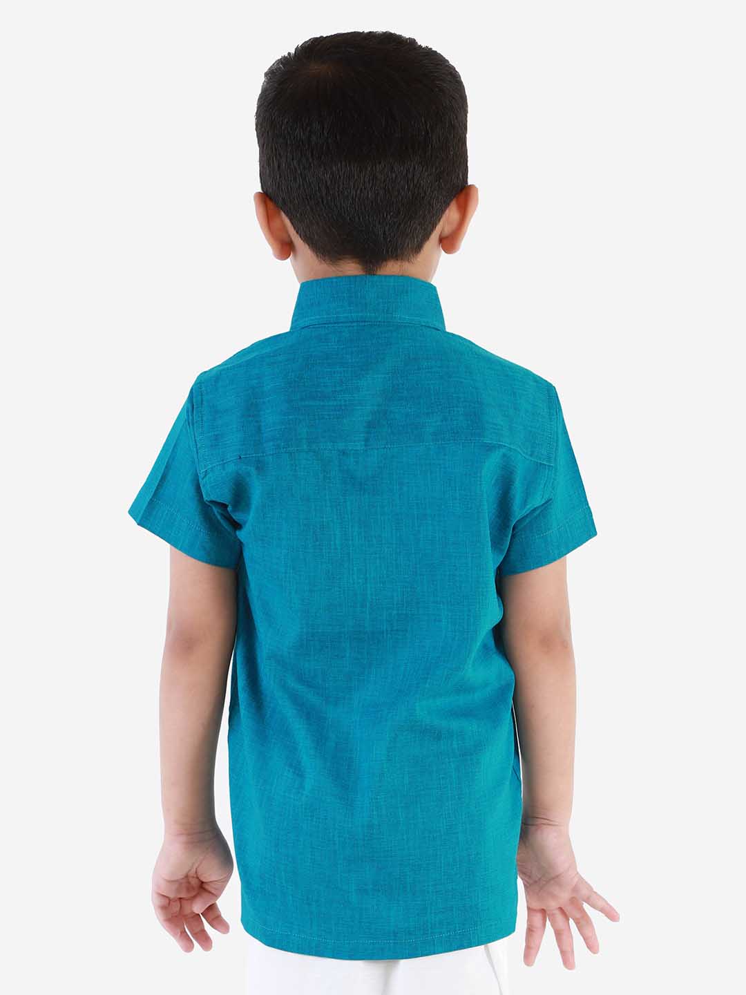 Vastramay Boys' Azure Blue Cotton Short Sleeves Ethnic Shirt