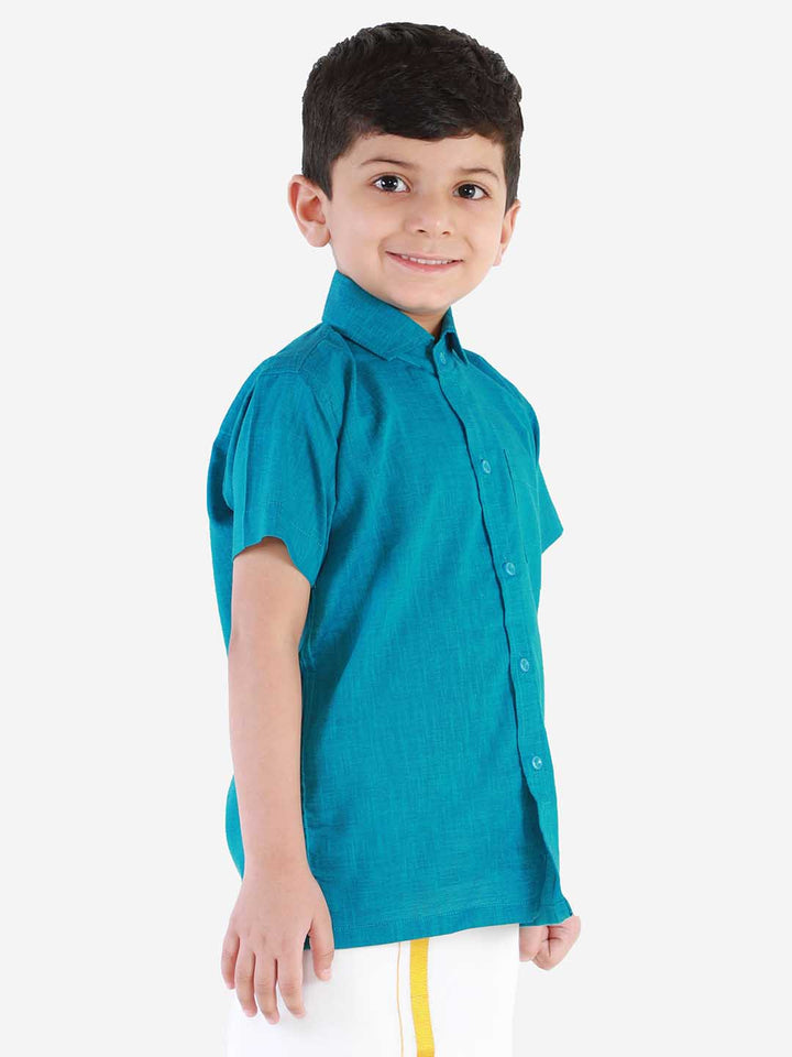 Vastramay Boys' Azure Blue Cotton Short Sleeves Ethnic Shirt