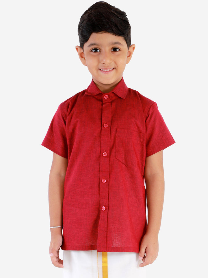 Vastramay Boys' Cherry Maroon Cotton Short Sleeves Ethnic Shirt