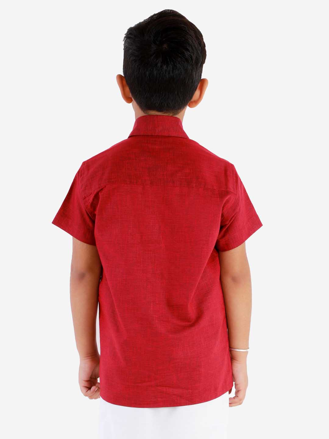 Vastramay Boys' Cherry Maroon Cotton Short Sleeves Ethnic Shirt