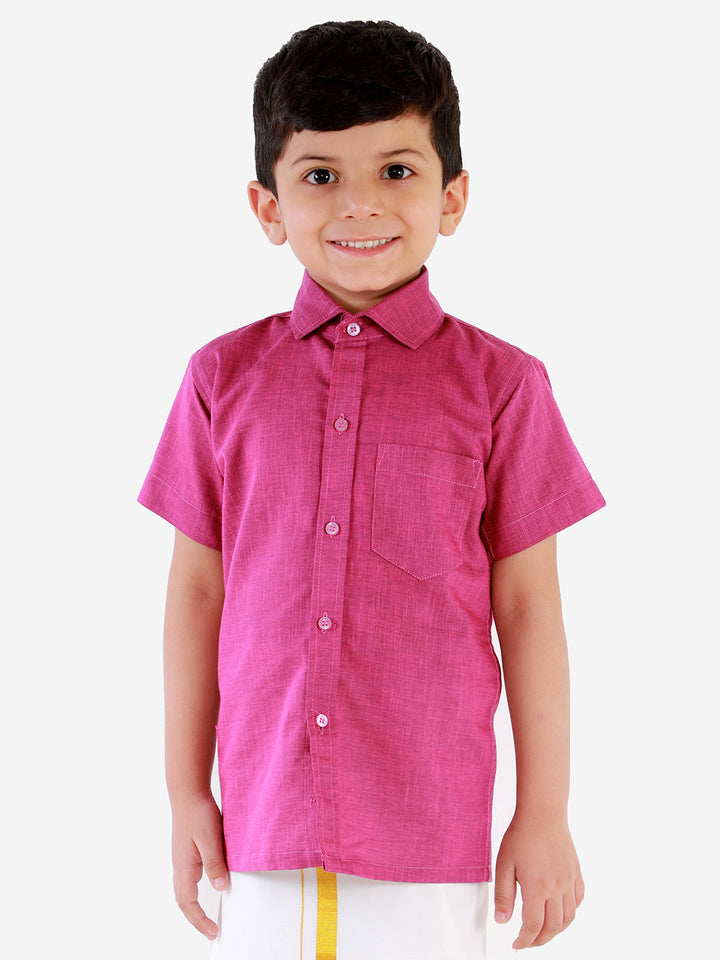 Vastramay Boys' Majenta Purple Cotton Short Sleeves Ethnic Shirt