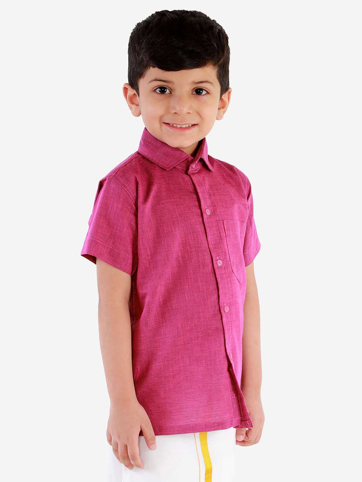 Vastramay Boys' Majenta Purple Cotton Short Sleeves Ethnic Shirt