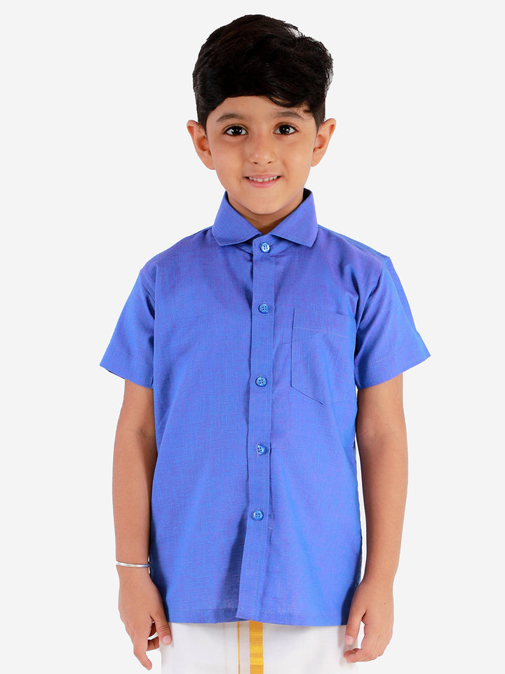 Vastramay Boys' Turquoise Blue Cotton Short Sleeves Ethnic Shirt