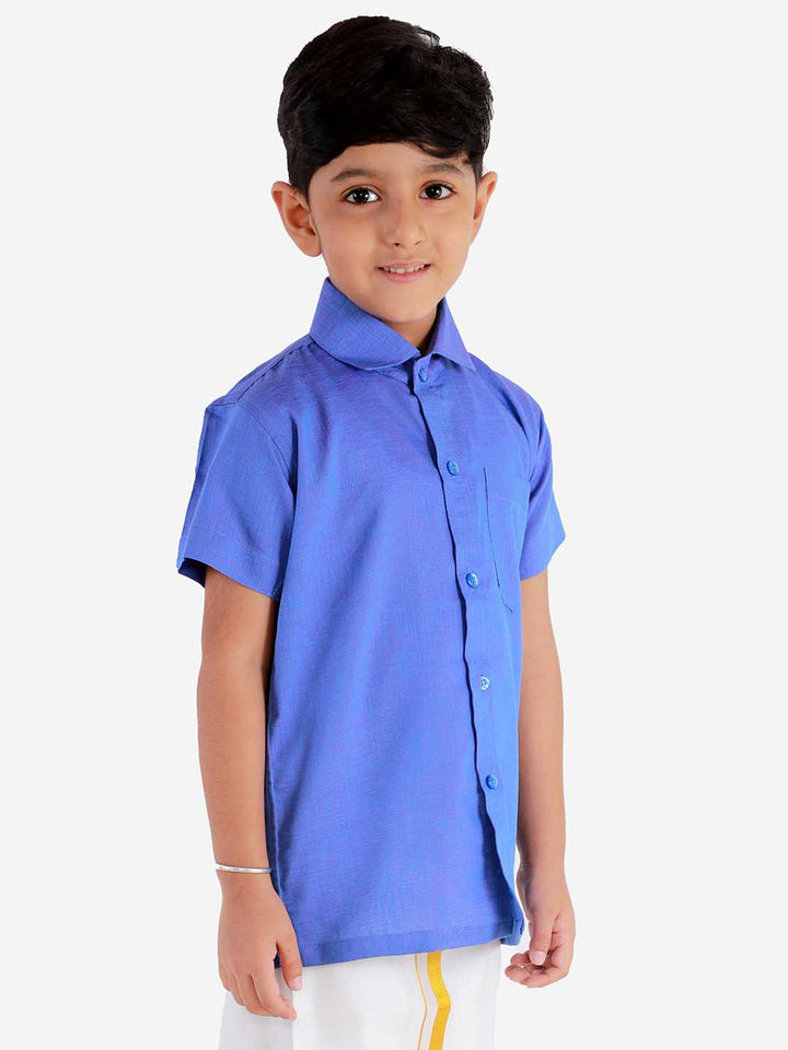 Vastramay Boys' Turquoise Blue Cotton Short Sleeves Ethnic Shirt