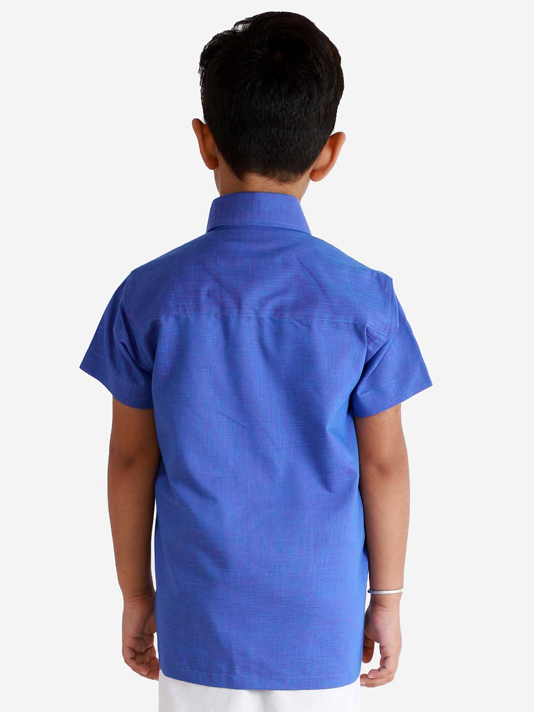 Vastramay Boys' Turquoise Blue Cotton Short Sleeves Ethnic Shirt