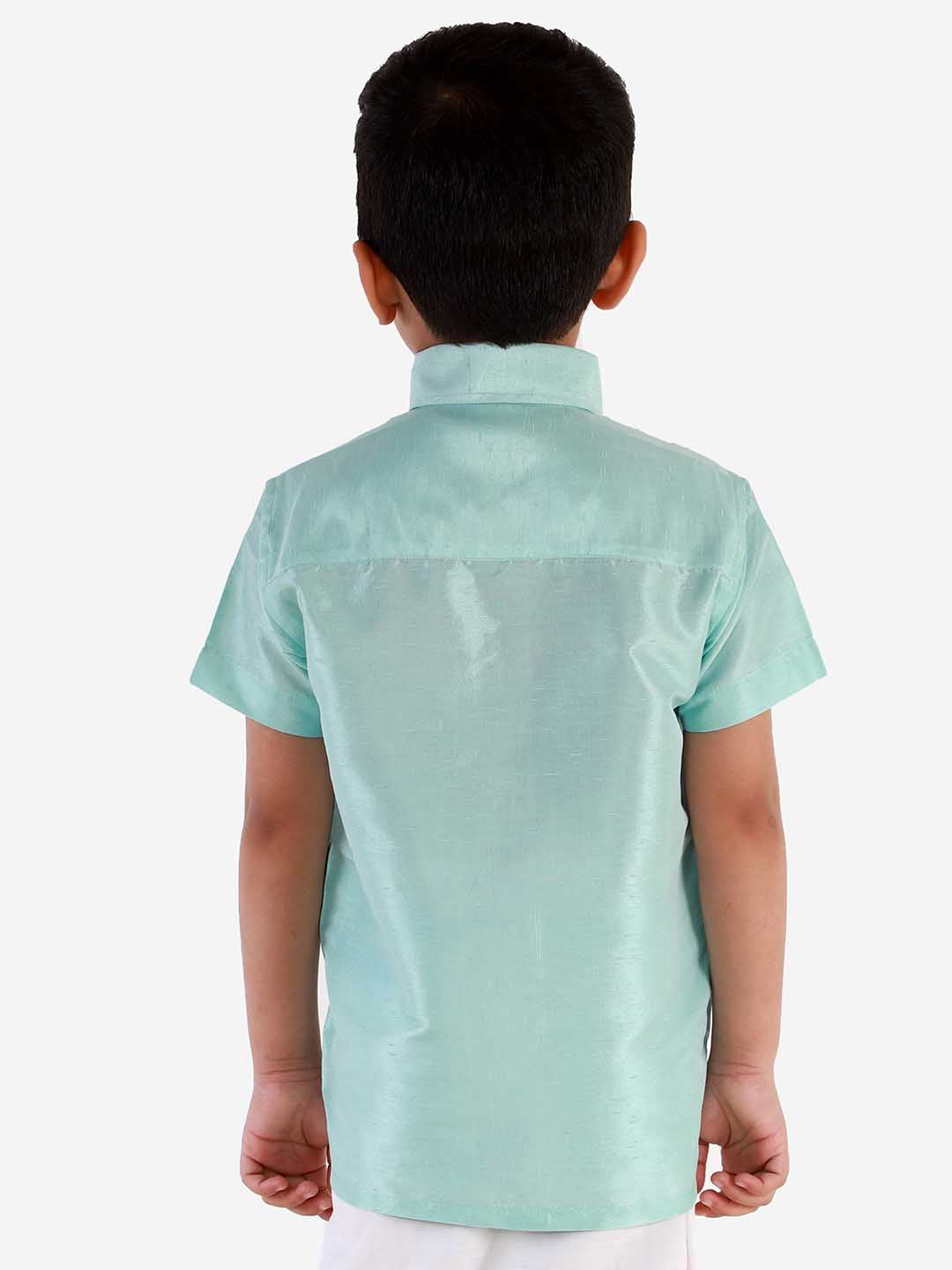 Vastramay Boys' Aqua Silk Short Sleeves Ethnic Shirt