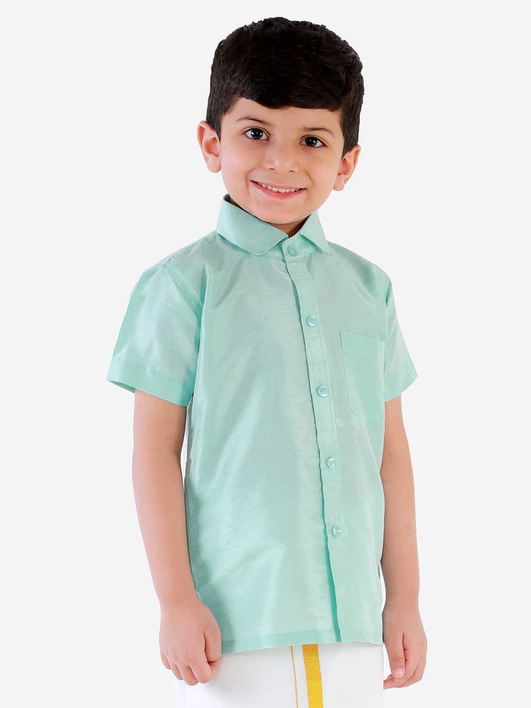 Vastramay Boys' Aqua Silk Short Sleeves Ethnic Shirt