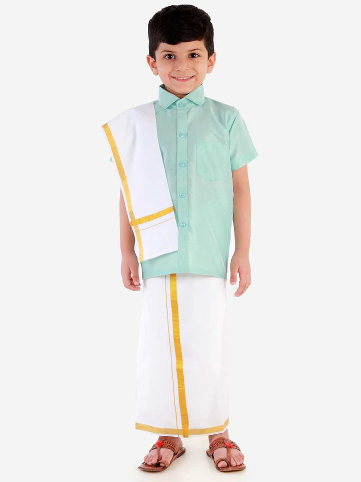 Vastramay Boys' Aqua Silk Short Sleeves Ethnic Shirt