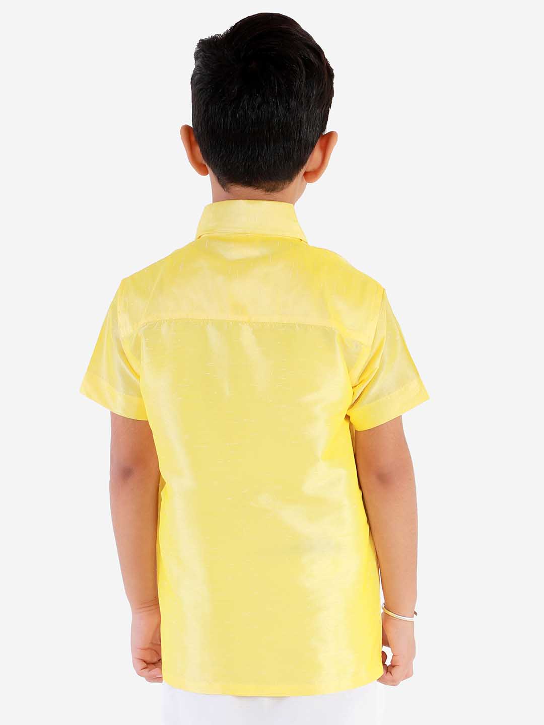 Vastramay Boys' Butter Yellow Silk Short Sleeves Ethnic Shirt