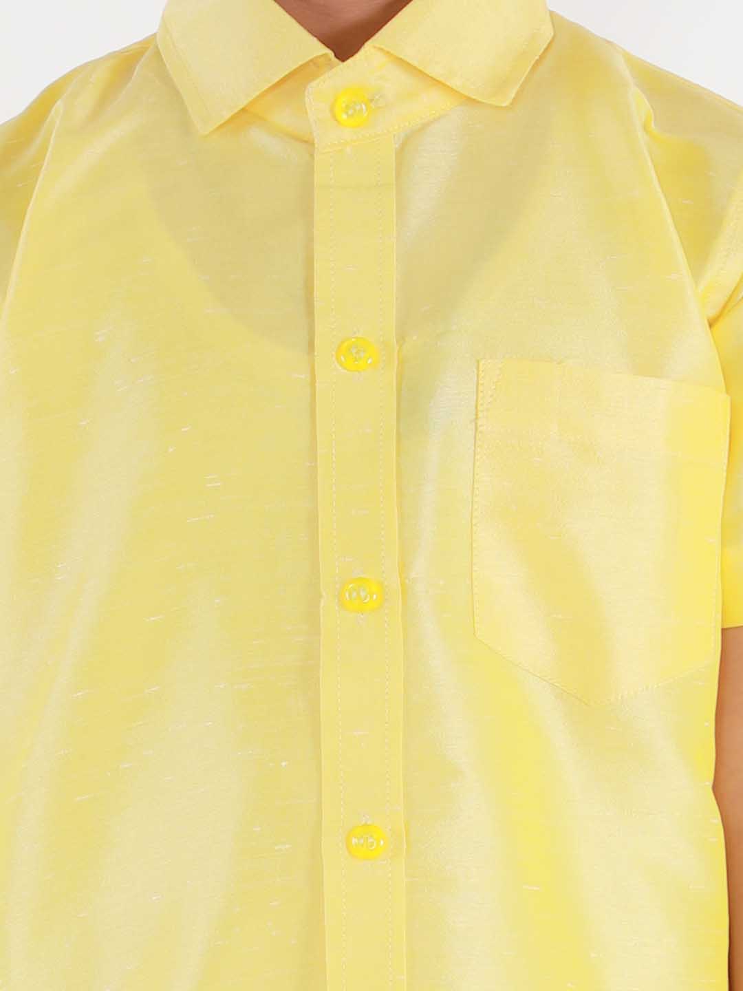 Vastramay Boys' Butter Yellow Silk Short Sleeves Ethnic Shirt