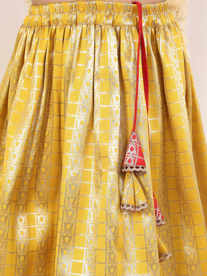 Vastramay Girl's Yellow Pavda Pattu Lehenga Choli Set