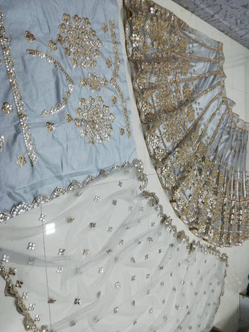 Blue Net lehnga with foil paper & zari work - INSPIRED | Ready To Wear - qivii