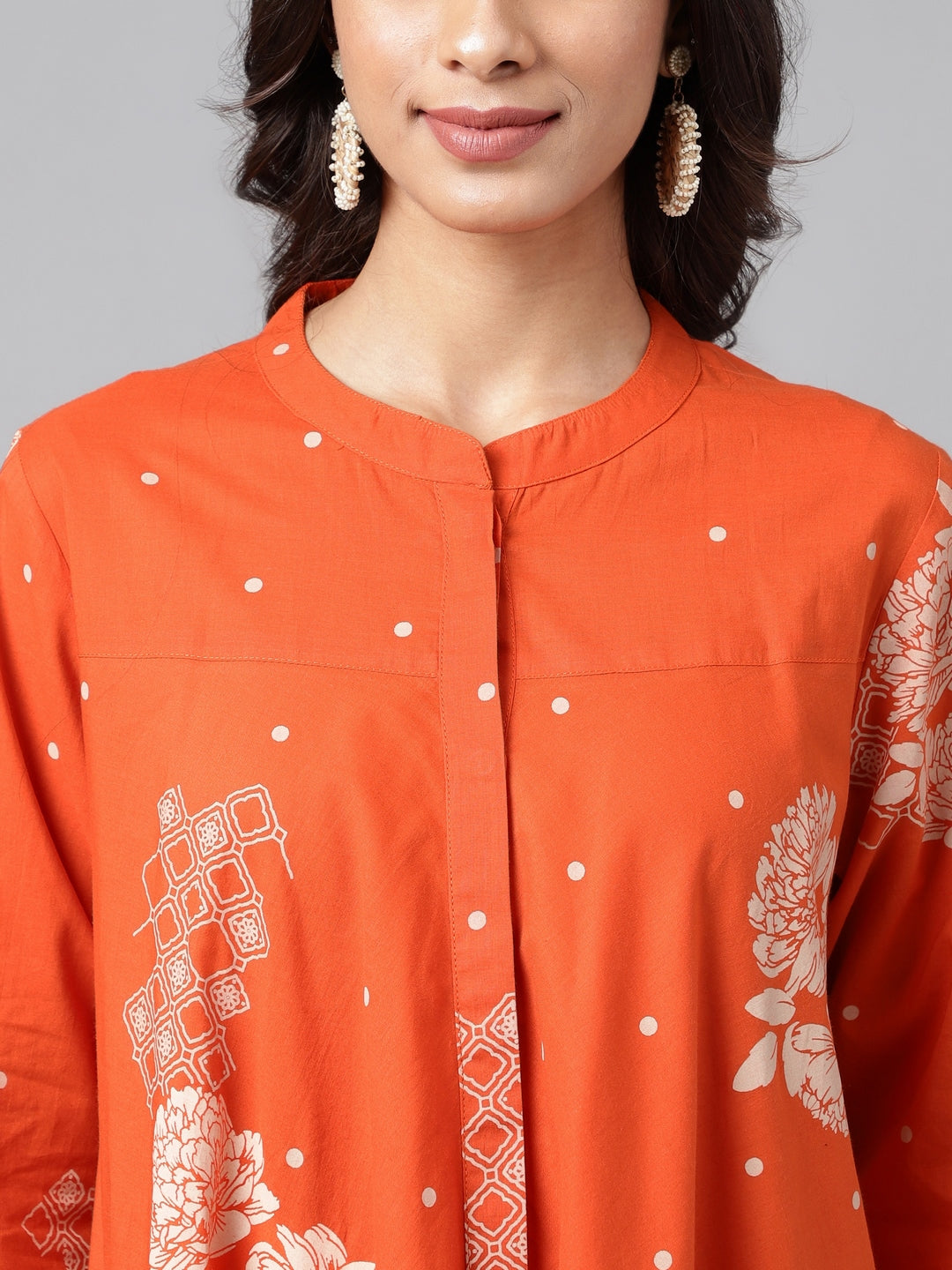 Orange Cotton Floral Printed Flared Tunic  - By Janasya