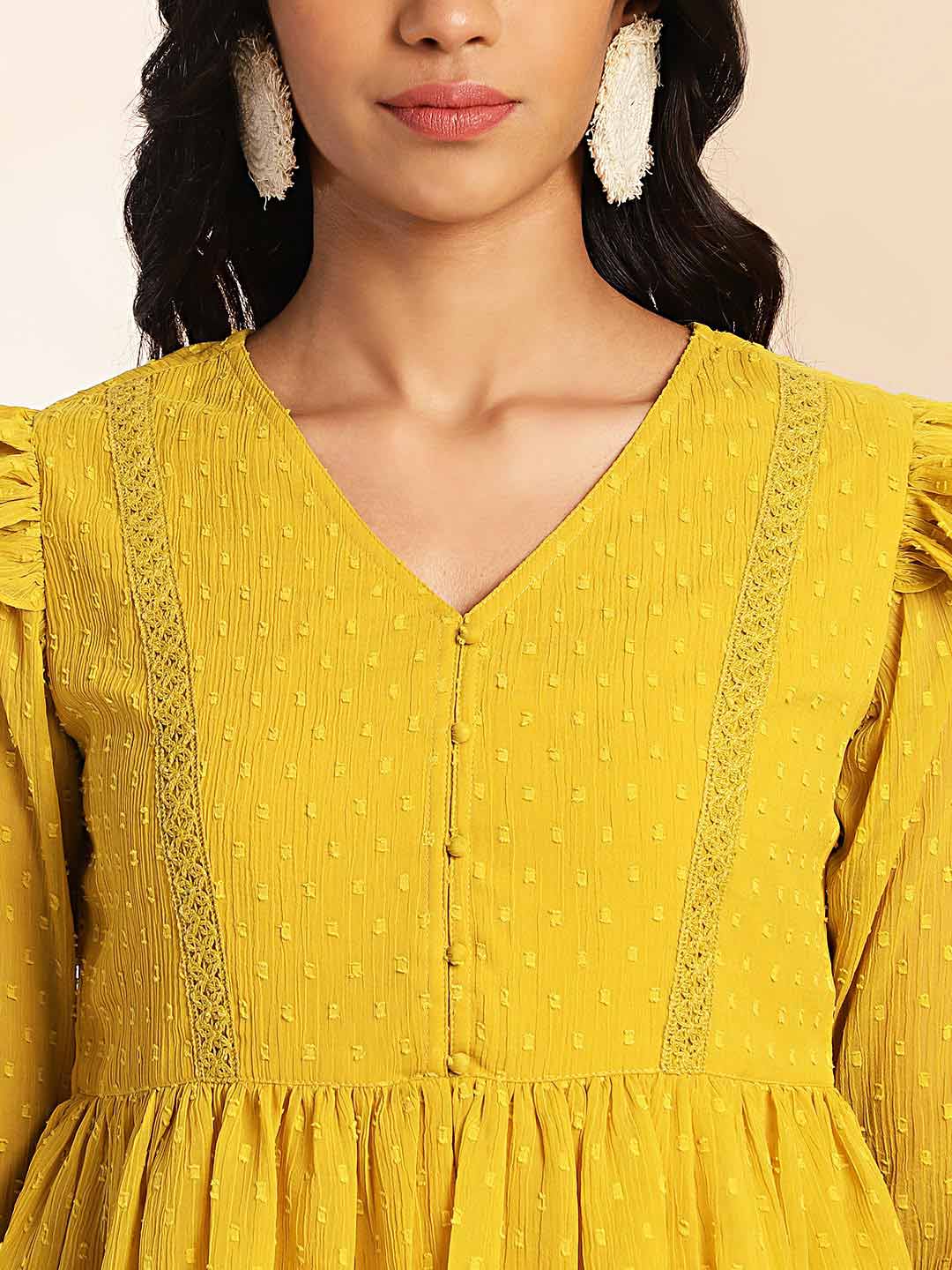 Mustard Dobby Chiffon Peplum Top  - By Janasya