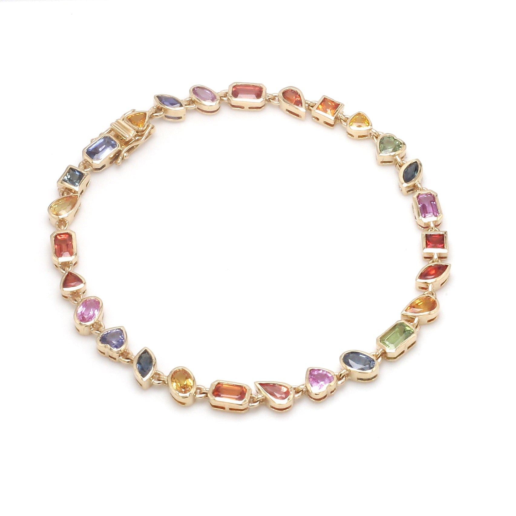 JPBRC-1130/8717 Rainbow Sapphire Mix Shape Bezel Set Bracelet