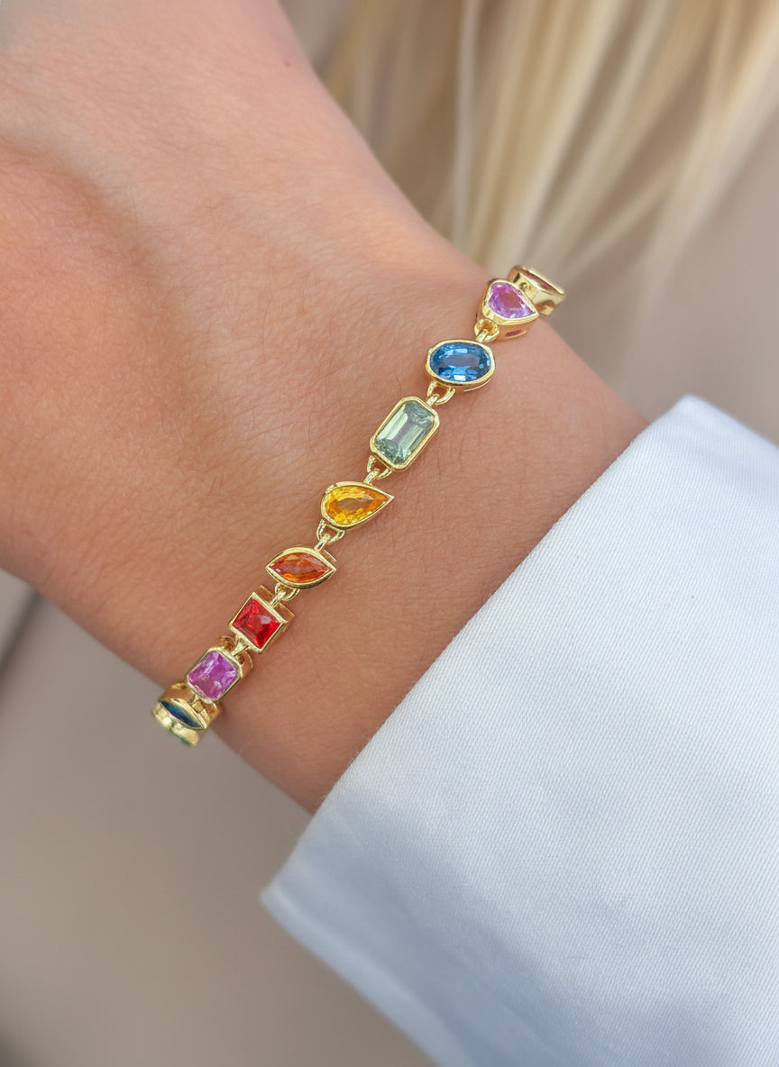 JPBRC-1130/8717 Rainbow Sapphire Mix Shape Bezel Set Bracelet
