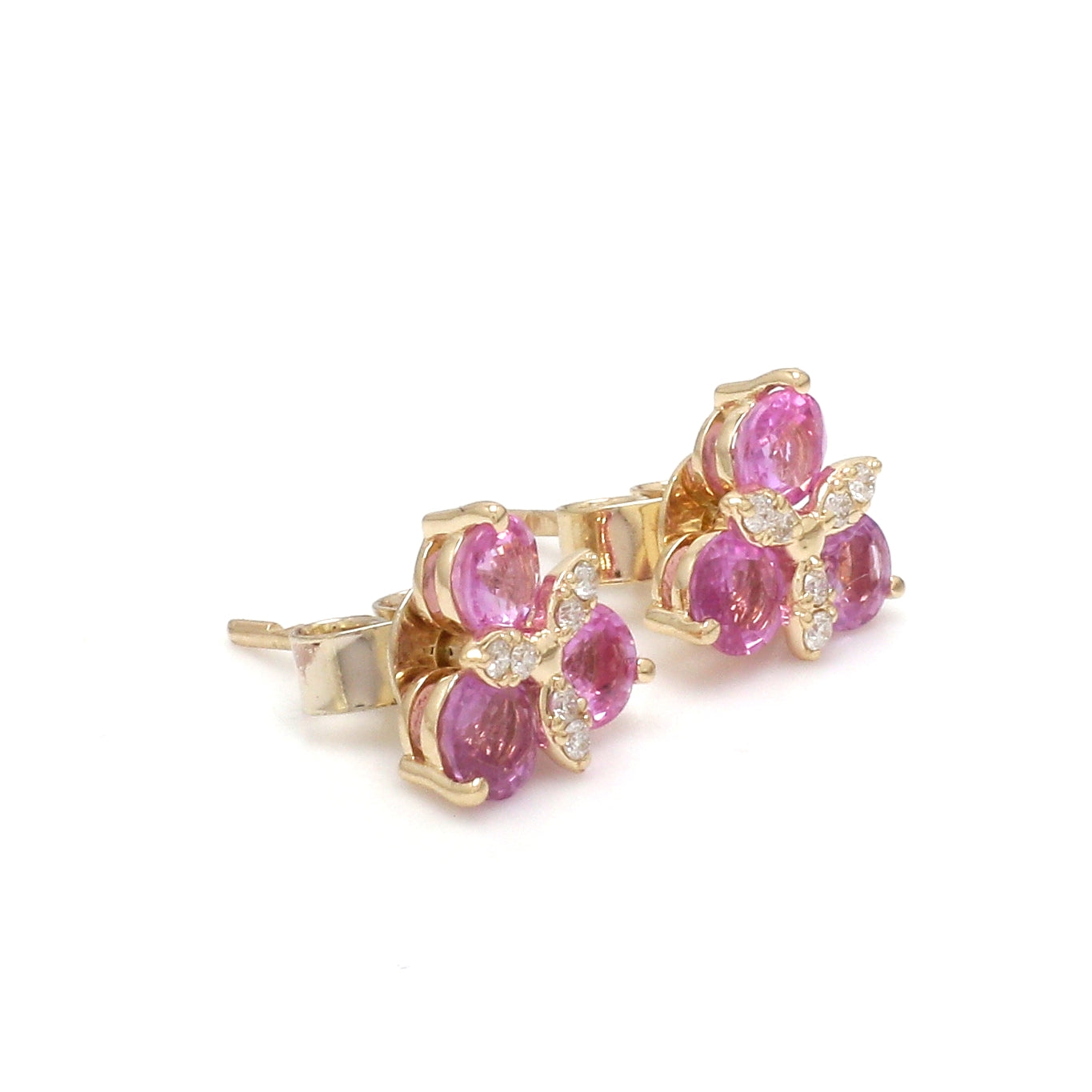 JPERG-2297/8125 Pink Sapphire Round With Diamond Studs Earring
