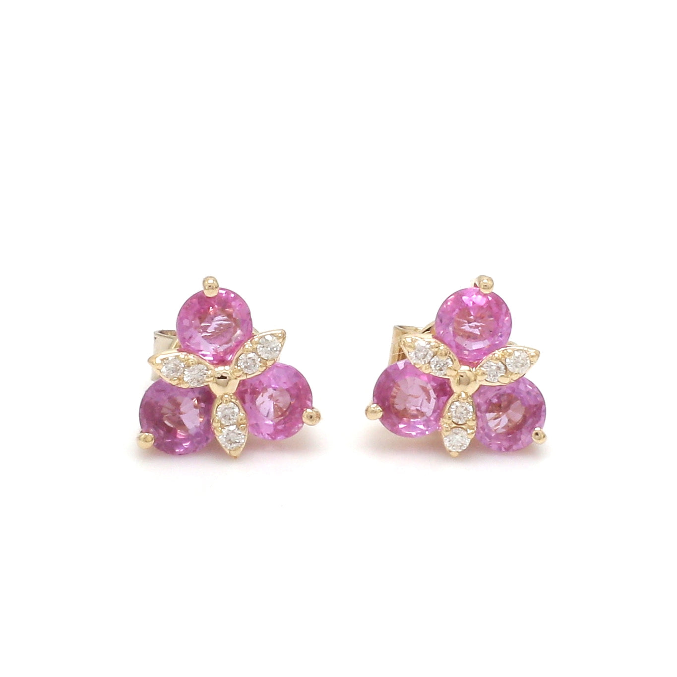 JPERG-2297/8125 Pink Sapphire Round With Diamond Studs Earring